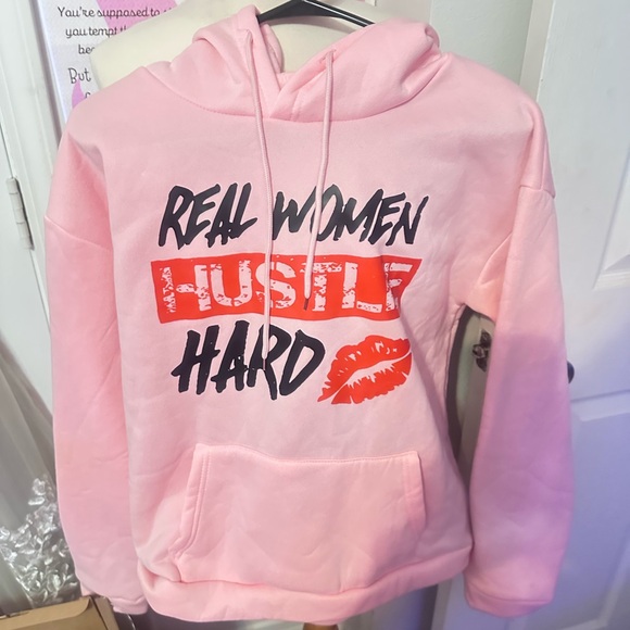 Tops - Pink Graphic Hoodie - Real Women Hustle Hard